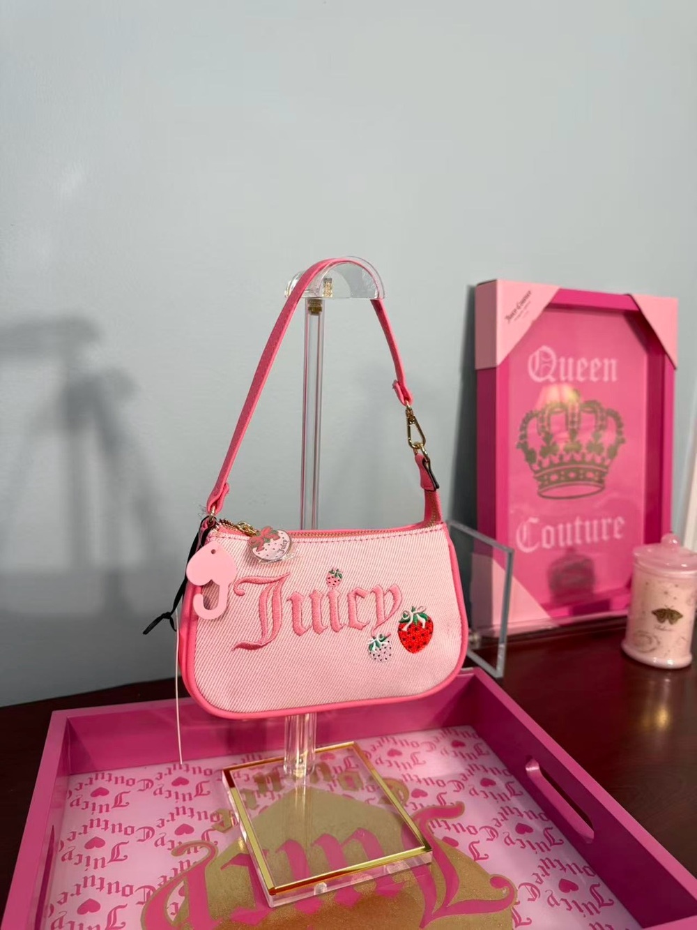 Juicy Couture Pink Strawberry Embroidered Mini Bag